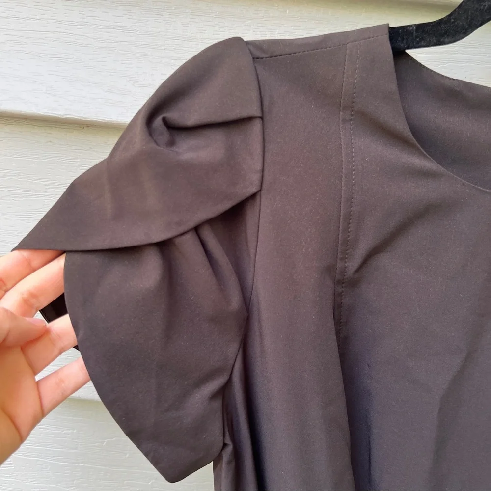 Calvin Klein Tulip Sleeve Fit & Flare Midi Dress Black Women’s 4 Belted Waist - Picture 5 of 16